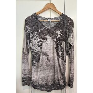 Kuhl Womens XL Gray Burnout Hoodie V-Neck Cinched Side Thumbhole Lightweight Top